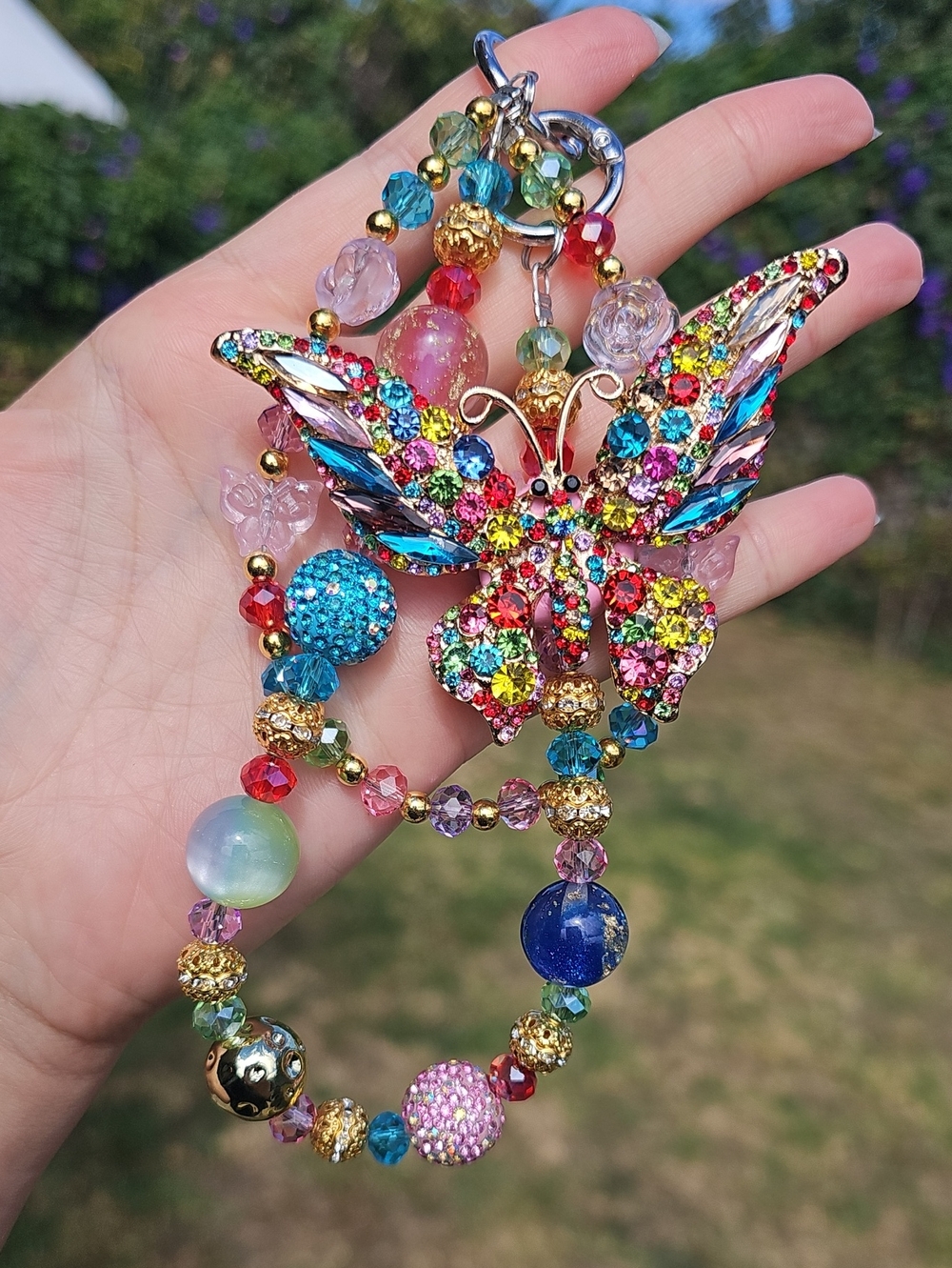 Multicolor Crystal Butterfly Purse Charm